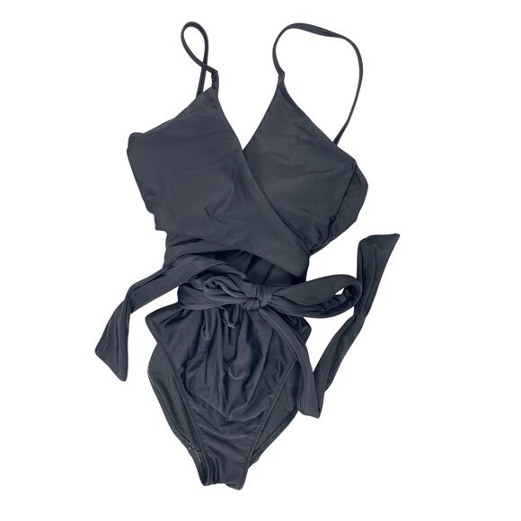 Aerie Wrap One Piece Swimsuit Black M - Picture 2 of 4